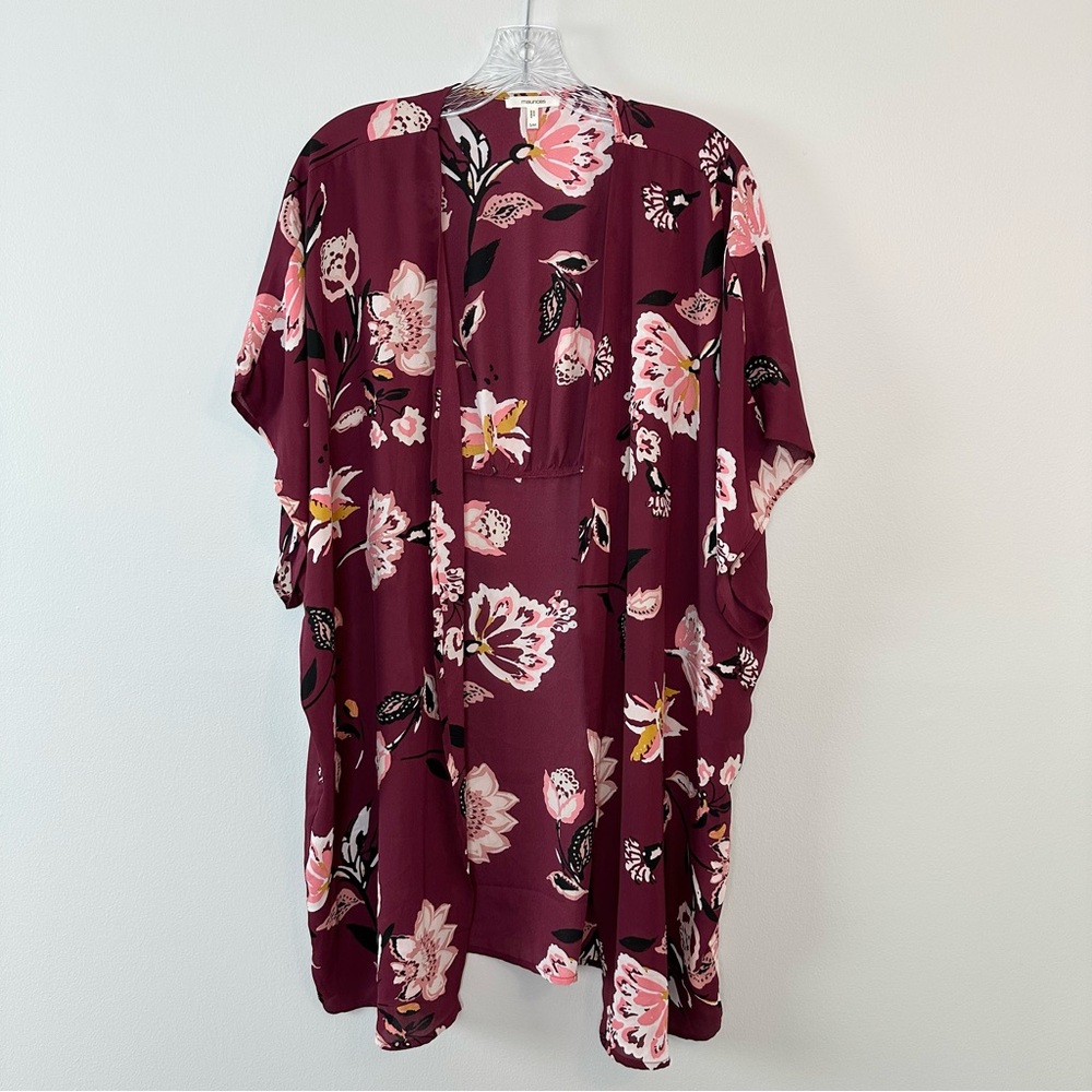 Maurices Burgundy Small/Medium Floral Kimono